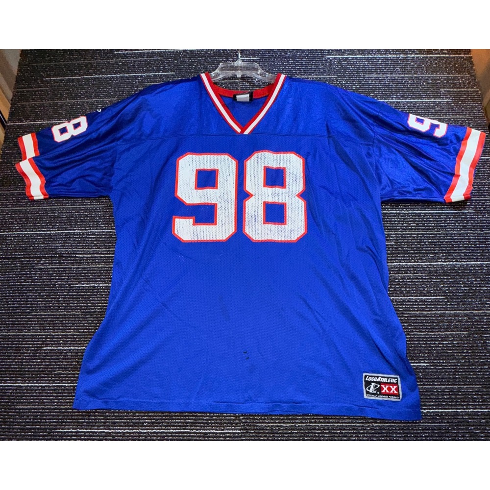 Logo Athletic Football Jersey Mens XXL Blue Mesh Armstead #98 V-Neck